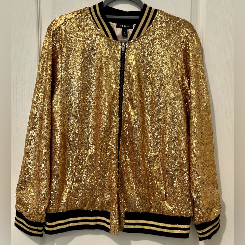 Torrid Sequin Gold Bomber Jacket 1x NWOT